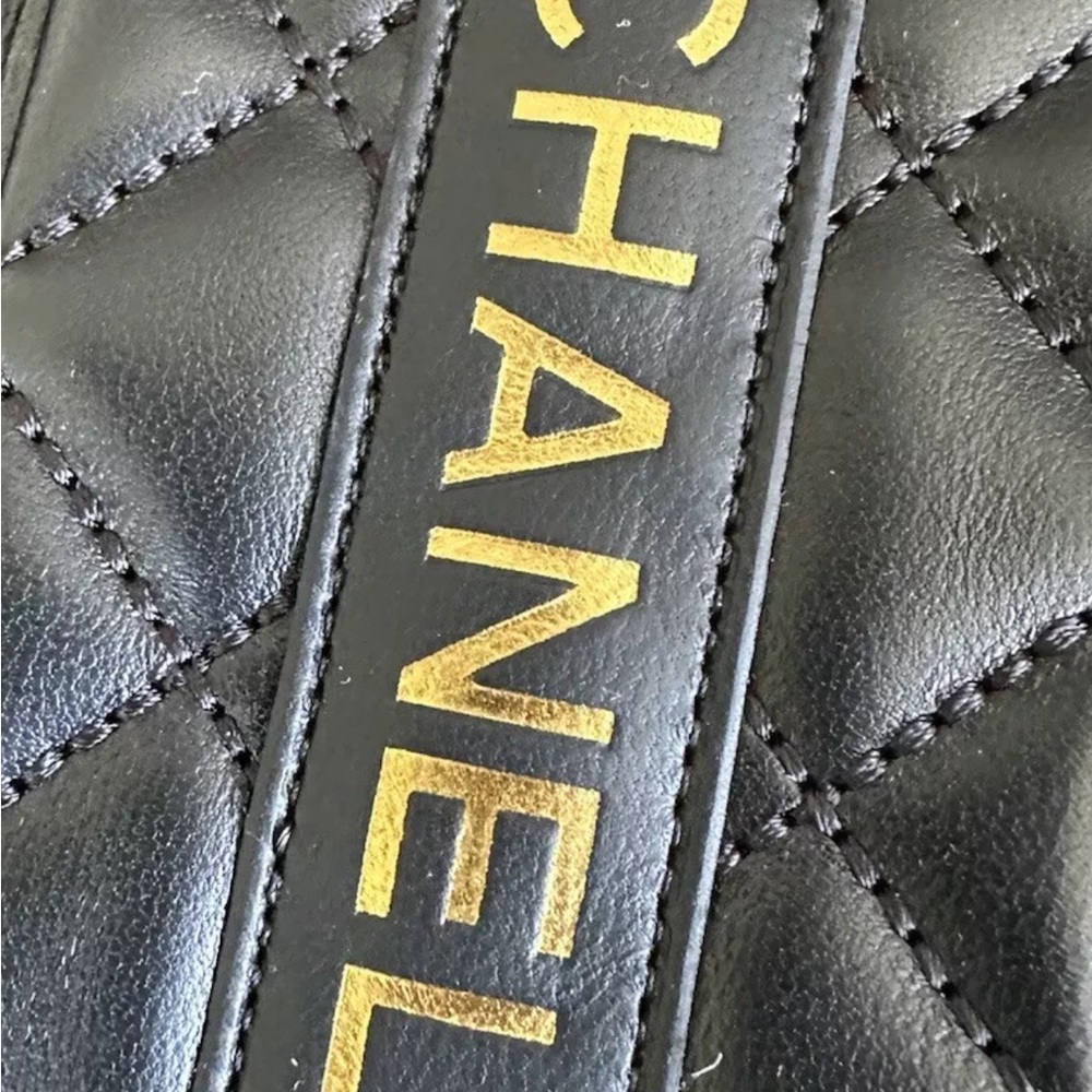 NEW CHANEL Black Chain Gold CC Logo Quilted Mules Slide w/Receipt - Picture 11 of 12